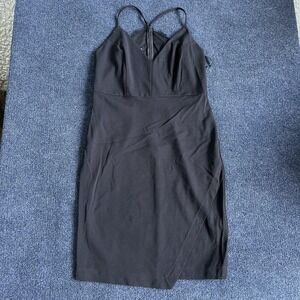 Bebe Dress Womens 10 Black Lace V Neck Strappy Bodycon Wrap Short Party Cocktail